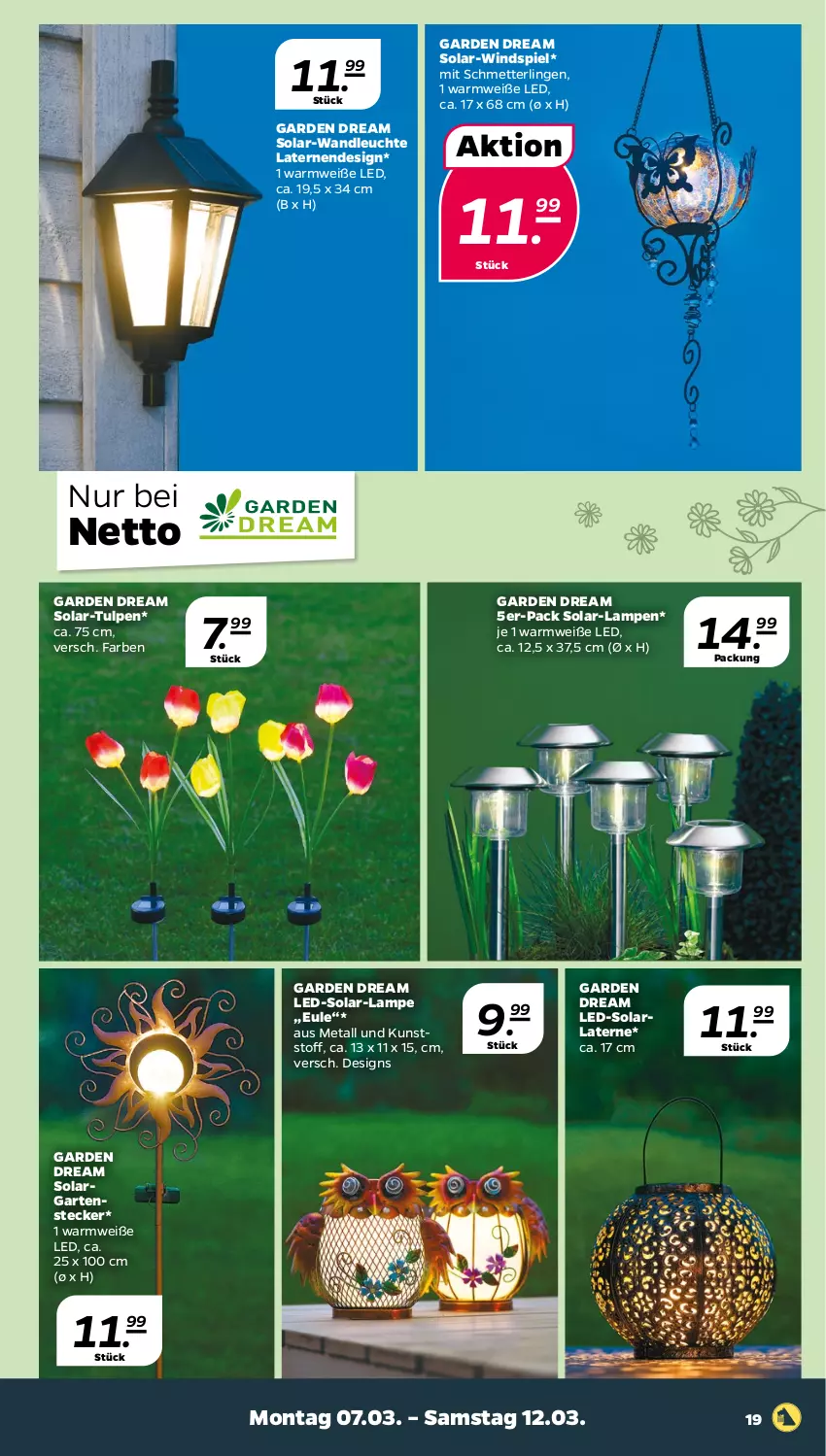 Aktueller Prospekt Netto - Angebote ab Montag - von 07.03 bis 12.03.2022 - strona 19 - produkty: arla, Garten, Lampe, laterne, Leuchte, Mett, Schmetterling, Ti