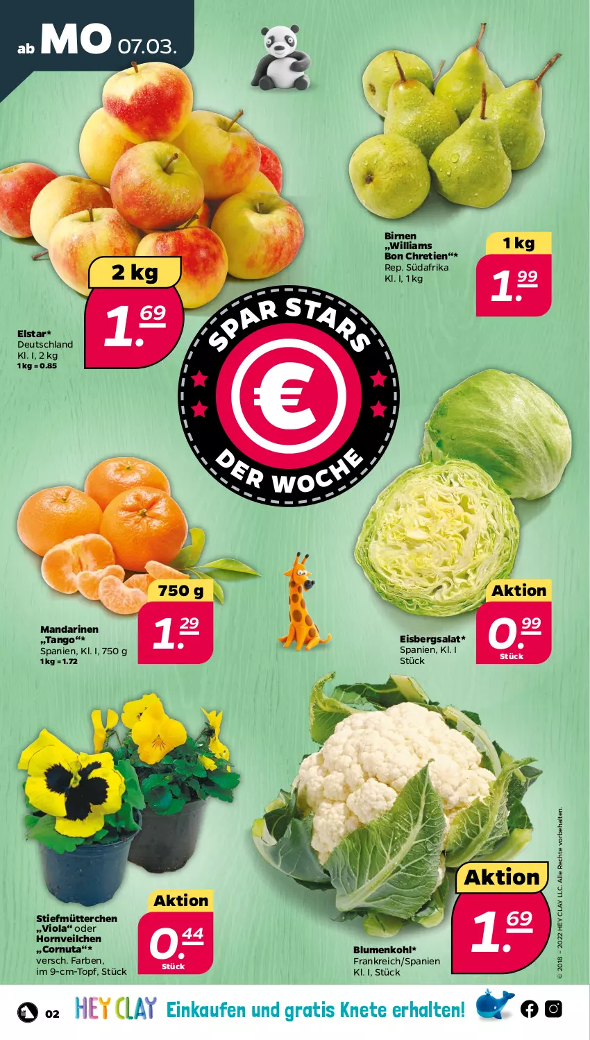 Aktueller Prospekt Netto - Angebote ab Montag - von 07.03 bis 12.03.2022 - strona 2 - produkty: Birnen, blume, blumen, blumenkohl, eis, eisbergsalat, im 9-cm-topf, mandarine, mandarinen, salat, Ti, topf