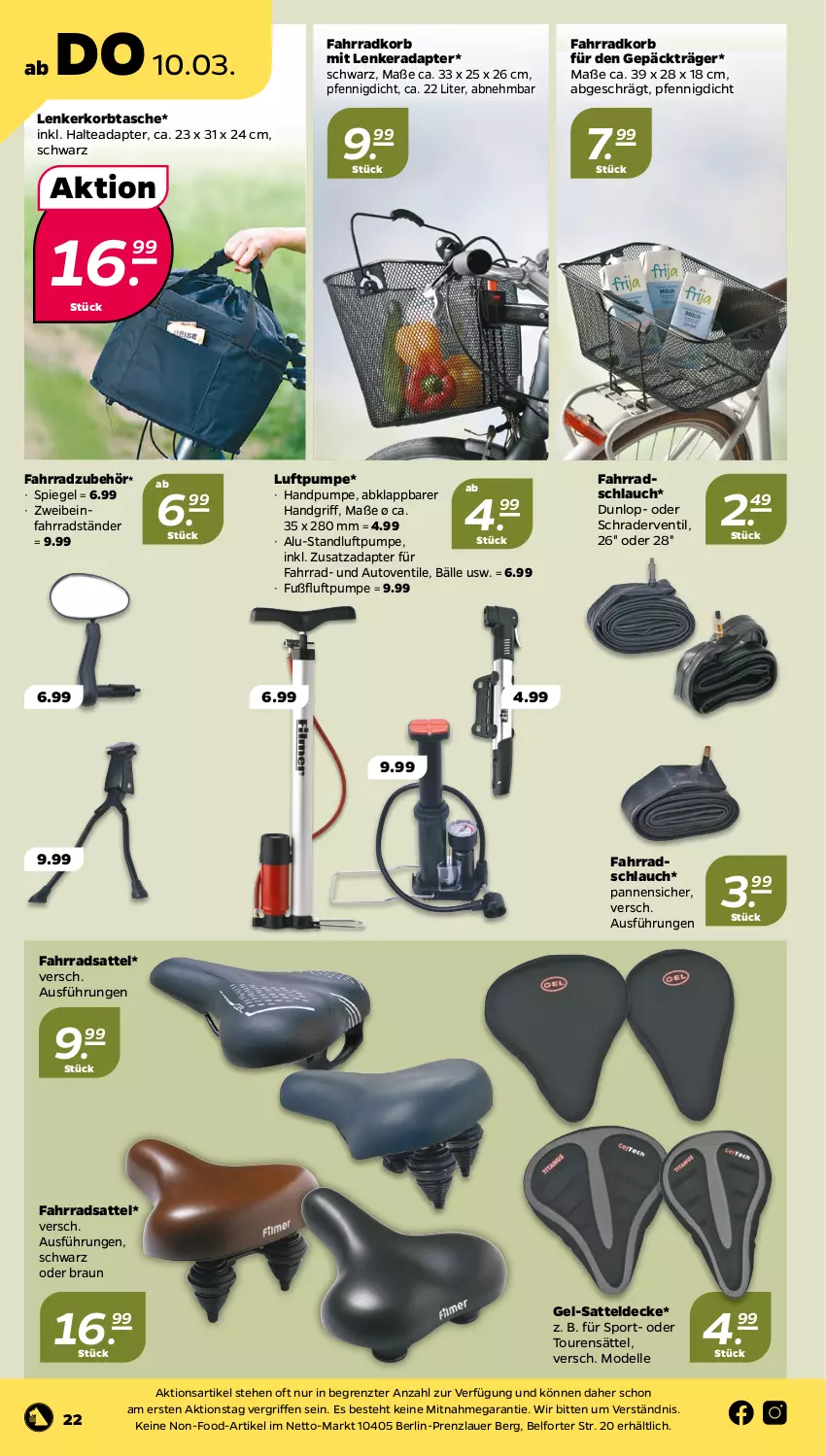 Aktueller Prospekt Netto - Angebote ab Montag - von 07.03 bis 12.03.2022 - strona 22 - produkty: adapter, auer, auto, braun, decke, dell, dunlop, elle, Fahrrad, korb, Mode, sattel, schlauch, spiegel, Sport, Tasche, Ti, ZTE