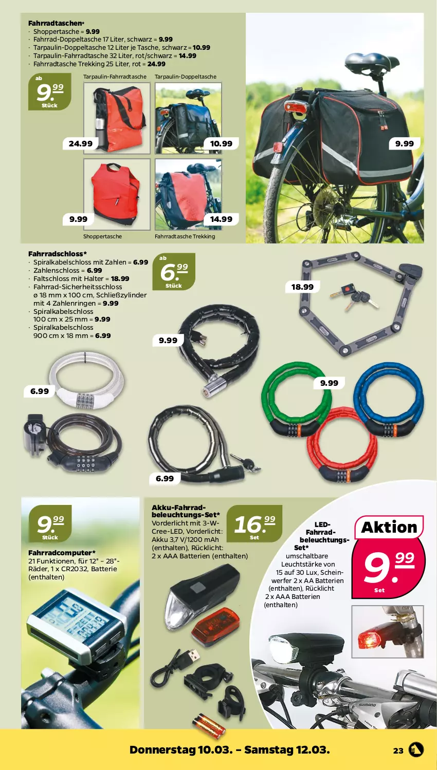 Aktueller Prospekt Netto - Angebote ab Montag - von 07.03 bis 12.03.2022 - strona 23 - produkty: akku, batterie, batterien, beleuchtung, computer, Fahrrad, Fahrradschloss, Fahrradtasche, Faltschloss, pute, ring, rücklicht, Schal, Tasche, taschen, Ti