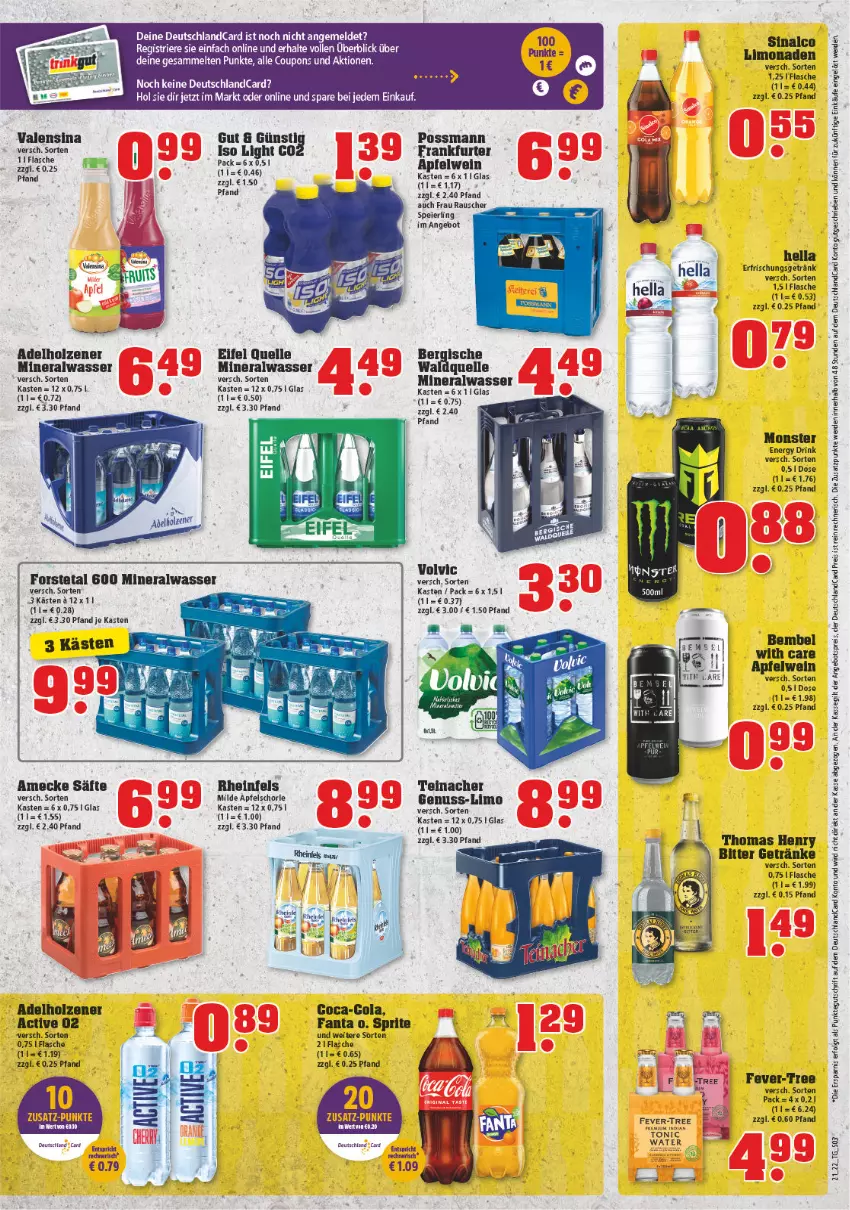 Aktueller Prospekt Trinkgut - von 23.05 bis 28.05.2022 - strona 3 - produkty: adelholzener, alle coupons, Alwa, amecke, angebot, angebotspreis, apfel, Apfelschorle, apfelwein, coca-cola, cola, coupon, coupons, deutschlandcard, drink, eier, eis, elle, energy drink, ente, erde, erfrischungsgetränk, fanta, fever-tree, flasche, Forstetal, frankfurter, getränk, getränke, hella, Holz, LG, limo, mineralwasser, monster, Monster Energy, nuss, reis, rel, säfte, schorle, sprite, thomas henry, Ti, tonic, tonic water, valensina, volvic, Waldquelle, wasser, wein