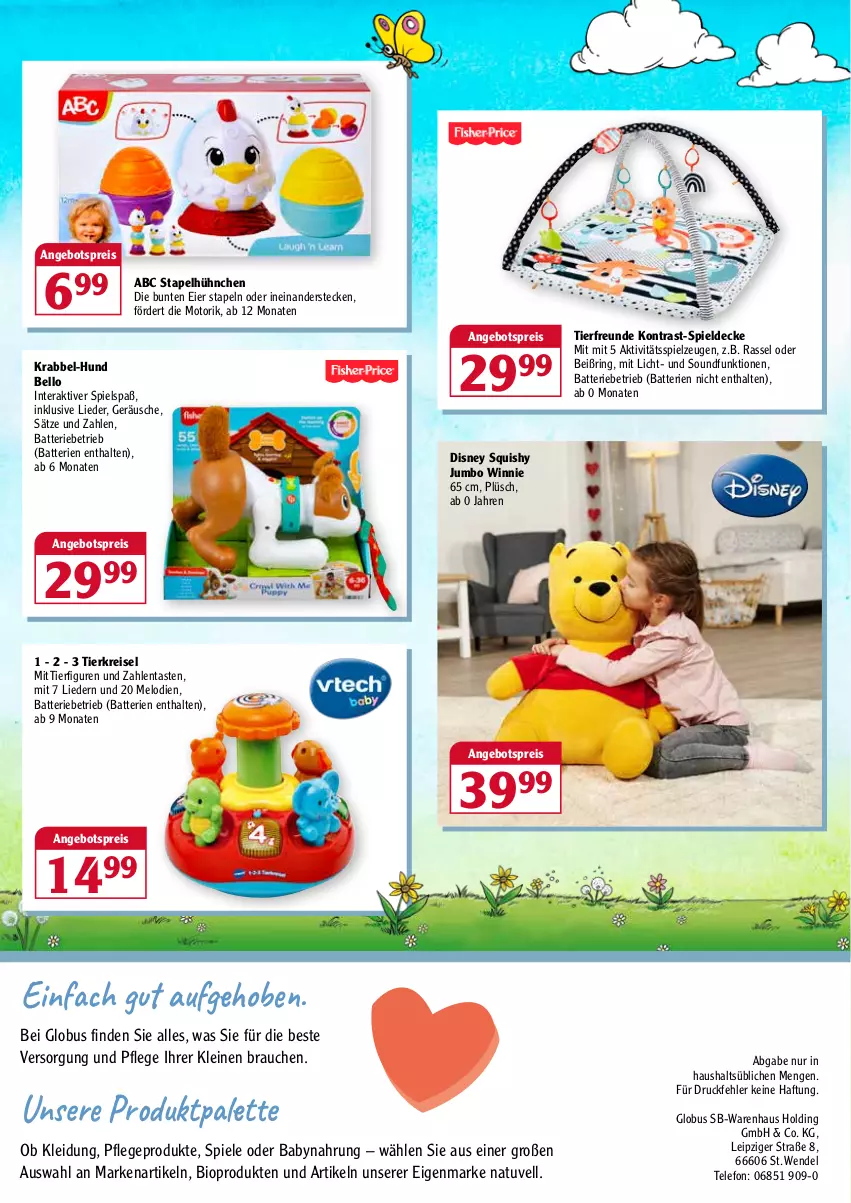 Aktueller Prospekt Globus - Prospekte - von 28.03 bis 02.04.2022 - strona 3 - produkty: angebot, angebotspreis, Babynahrung, batterie, batterien, bio, decke, disney, eier, eis, jumbo, kleid, Kleidung, leine, Palette, Plüsch, Rauch, reis, ring, Spiele, spielzeug, telefon, Ti