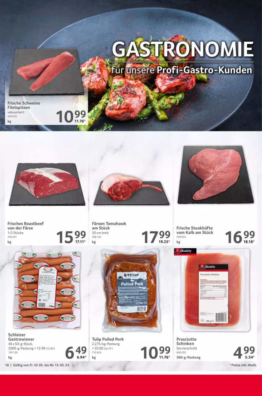Aktueller Prospekt Selgros - Food - von 10.05 bis 15.05.2024 - strona 18 - produkty: beef, Brei, eis, filet, filets, prosciutto, Pulled Pork, reis, roastbeef, Rowi, schinken, schwein, schweine, steak, steakhüfte, Ti, tulip, wein, weine, wiener