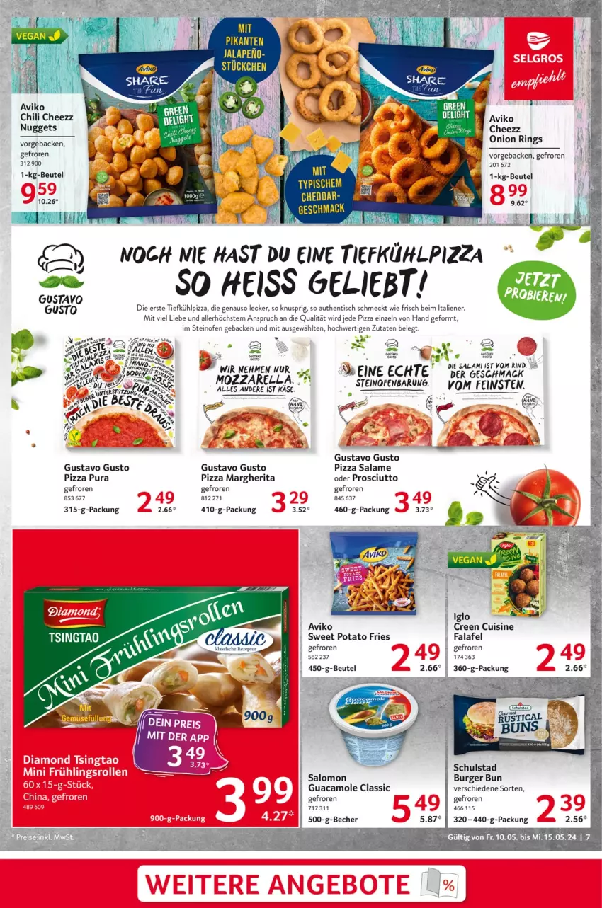 Aktueller Prospekt Selgros - Food - von 10.05 bis 15.05.2024 - strona 7 - produkty: Becher, beutel, burger, cheddar, chili, eis, Falafel, geback, guacamole, Käse, mac, margherita, nuggets, Ofen, pizza, pizza salame, prosciutto, rel, rezept, ring, salomon, steinofen, Ti, tisch