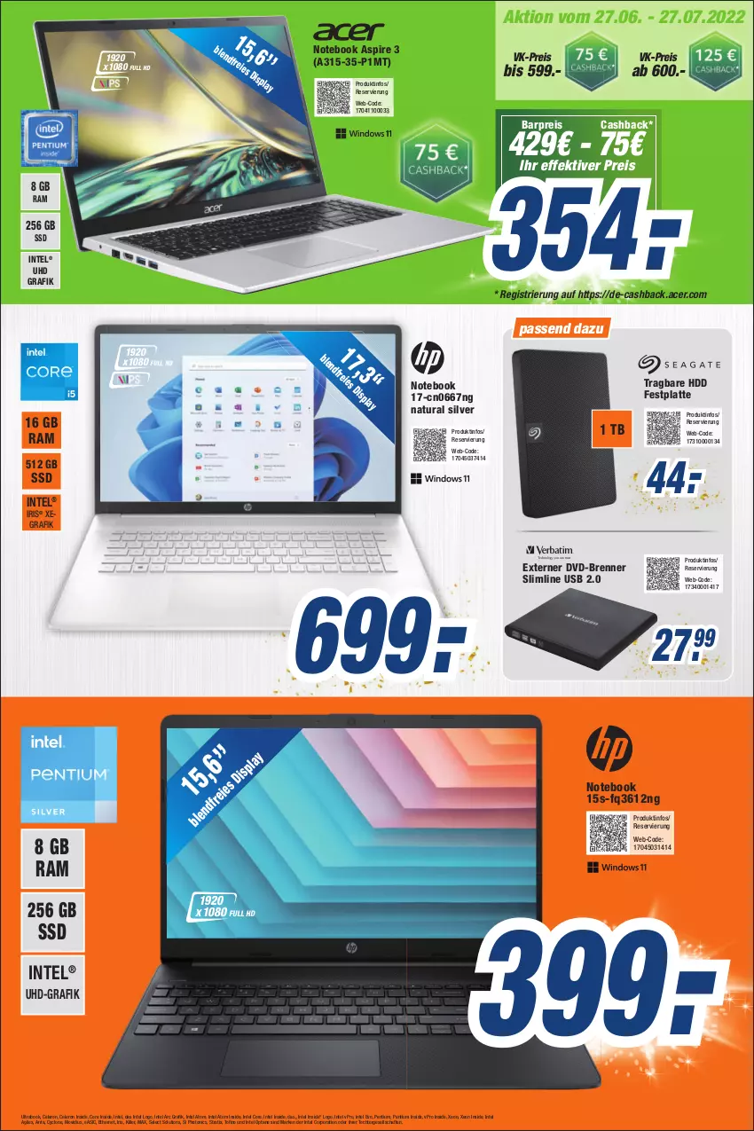 Aktueller Prospekt Expert Bonn - Prospekte - von 16.07 bis 22.07.2022 - strona 6 - produkty: acer, celeron, dvd, eis, Externer Dvd-Brenner, festplatte, HDD, Intel, latte, natur, natura, notebook, Pentium, reis, Ria, ssd, Ti, tonic, uhd, usb