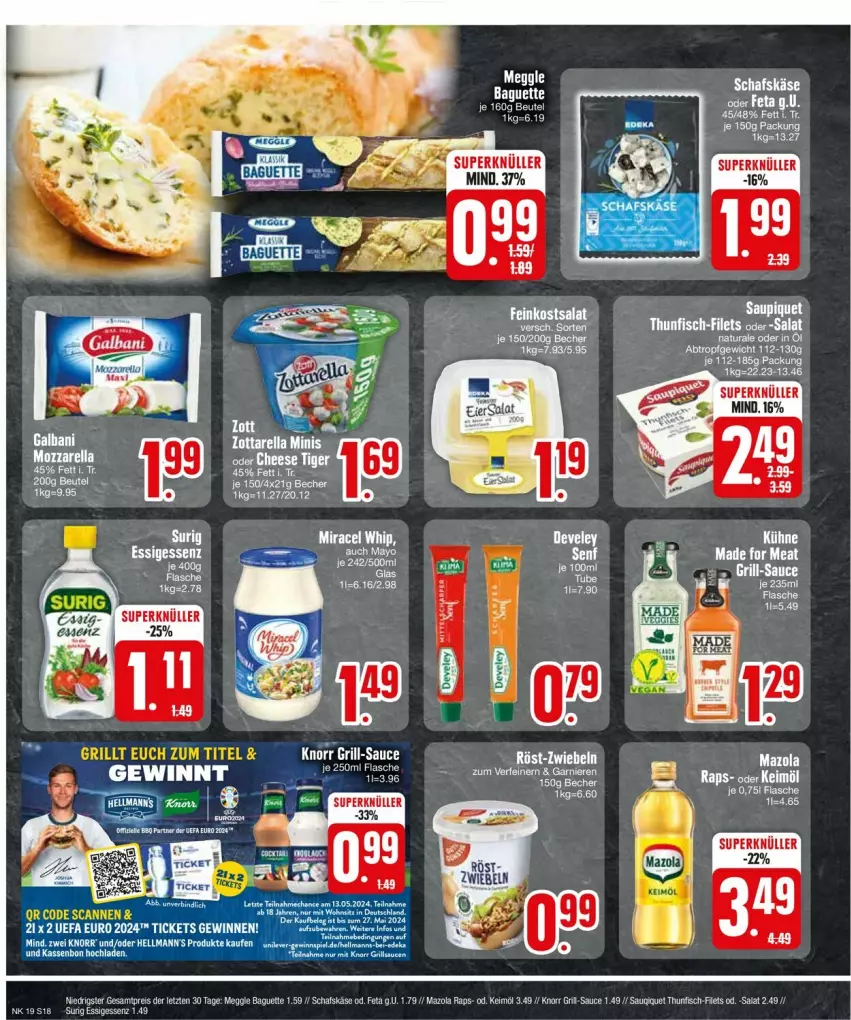 Aktueller Prospekt Edeka - Prospekte - von 06.05 bis 11.05.2024 - strona 20 - produkty: abus, baguette, Becher, eis, ente, feinkost, feta, filet, filets, fisch, garnier, grill, Käse, keimöl, knorr, mazola, meggle, natur, natura, reis, rel, salat, sauce, saupiquet, schafskäse, thunfisch, Ti, ZTE