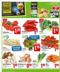 Gazetka promocyjna Edeka - Prospekte - Gazetka - ważna od 11.05 do 11.05.2024 - strona 4 - produkty: beutel, bio, Bio-Gemüse, braun, brokkoli, champignon, champignons, champignons braun, Gemüsezwiebel, LG, möhren, paprika, pflaume, pflaumen, rispentomaten, Schal, Schale, spargel, Spitzpaprika, tomate, tomaten, zwiebel, zwiebeln