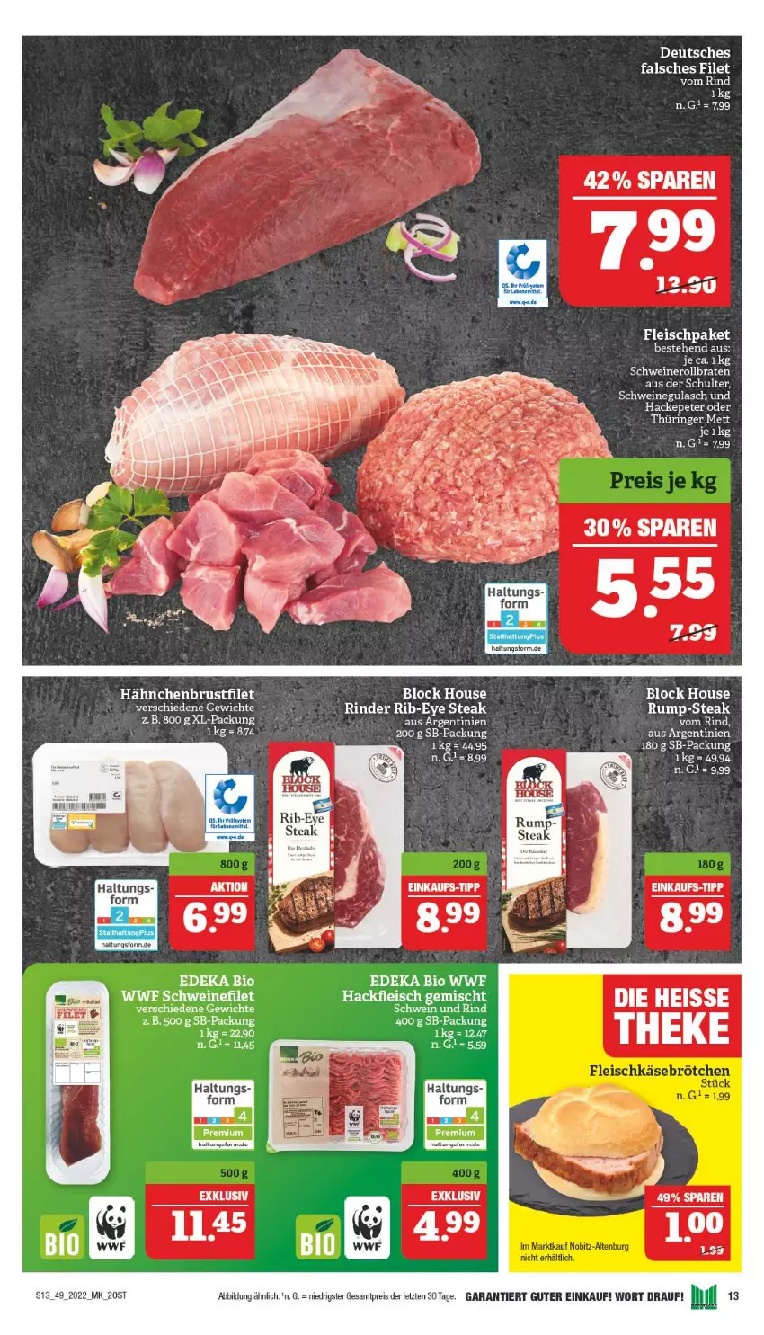 Aktueller Prospekt Marktkauf - Prospekt - von 04.12 bis 10.12.2022 - strona 13 - produkty: bio, brustfilet, deka, edeka bio, eis, Falsches Filet, filet, fleisch, gulasch, hackfleisch, hackfleisch gemischt, hähnchenbrust, hähnchenbrustfilet, reis, Rib-eye Steak, rind, rinder, rum, schwein, schwein und rind, schweine, schweinefilet, schweinegulasch, steak, Ti, wein, weine, ZTE