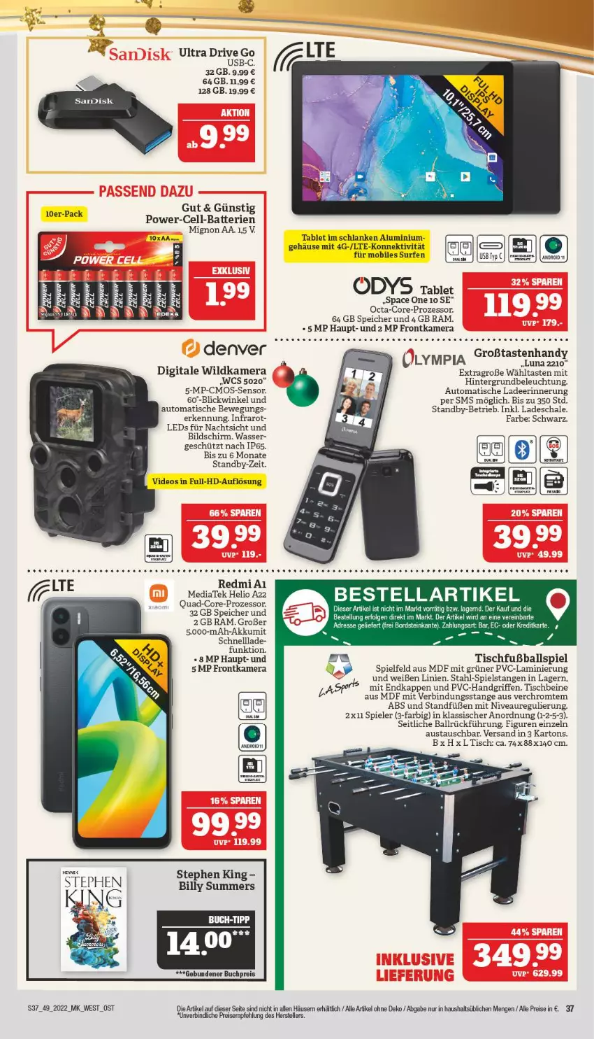 Aktueller Prospekt Marktkauf - Prospekt - von 04.12 bis 10.12.2022 - strona 37 - produkty: akku, aust, auto, ball, batterie, batterien, beleuchtung, buch, cmos-sensor, deo, eis, elle, frontkamera, Fußball, HP, kamera, leds, ndk, nivea, quad, quad-core-prozessor, reis, Schal, Schale, Spiele, Surf, tablet, tee, teller, Ti, tisch, usb, wasser, Wild, Wildkamera