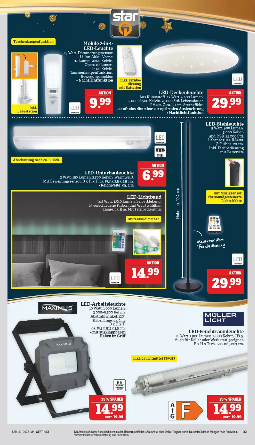 Aktueller Prospekt Marktkauf - Prospekt - von 04.12 bis 10.12.2022 - strona 39 - produkty: akku, Arbeitsleuchte, auer, Bau, Bewegungssensor, decke, deckenleuchte, eis, elle, fernbedienung, Lampe, led-deckenleuchte, LED-Leuchte, led-licht, Leuchte, li-ion-akku, mit fernbedienung, Müller, Nachtlicht, reis, Tasche, taschen, taschenlampe, tee, teller, Ti