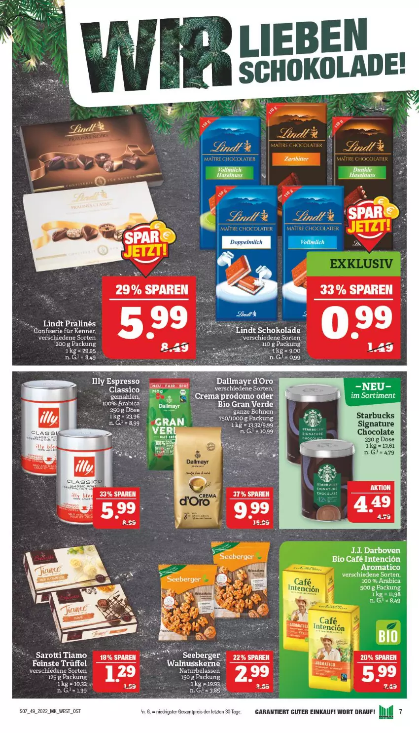 Aktueller Prospekt Marktkauf - Prospekt - von 04.12 bis 10.12.2022 - strona 7 - produkty: Berger, bio, bohne, bohnen, cola, dallmayr, darbo, darboven, eis, espresso, haselnuss, lindt, natur, nuss, prodomo, reis, saro, sarotti, seeberger, Ti, ZTE