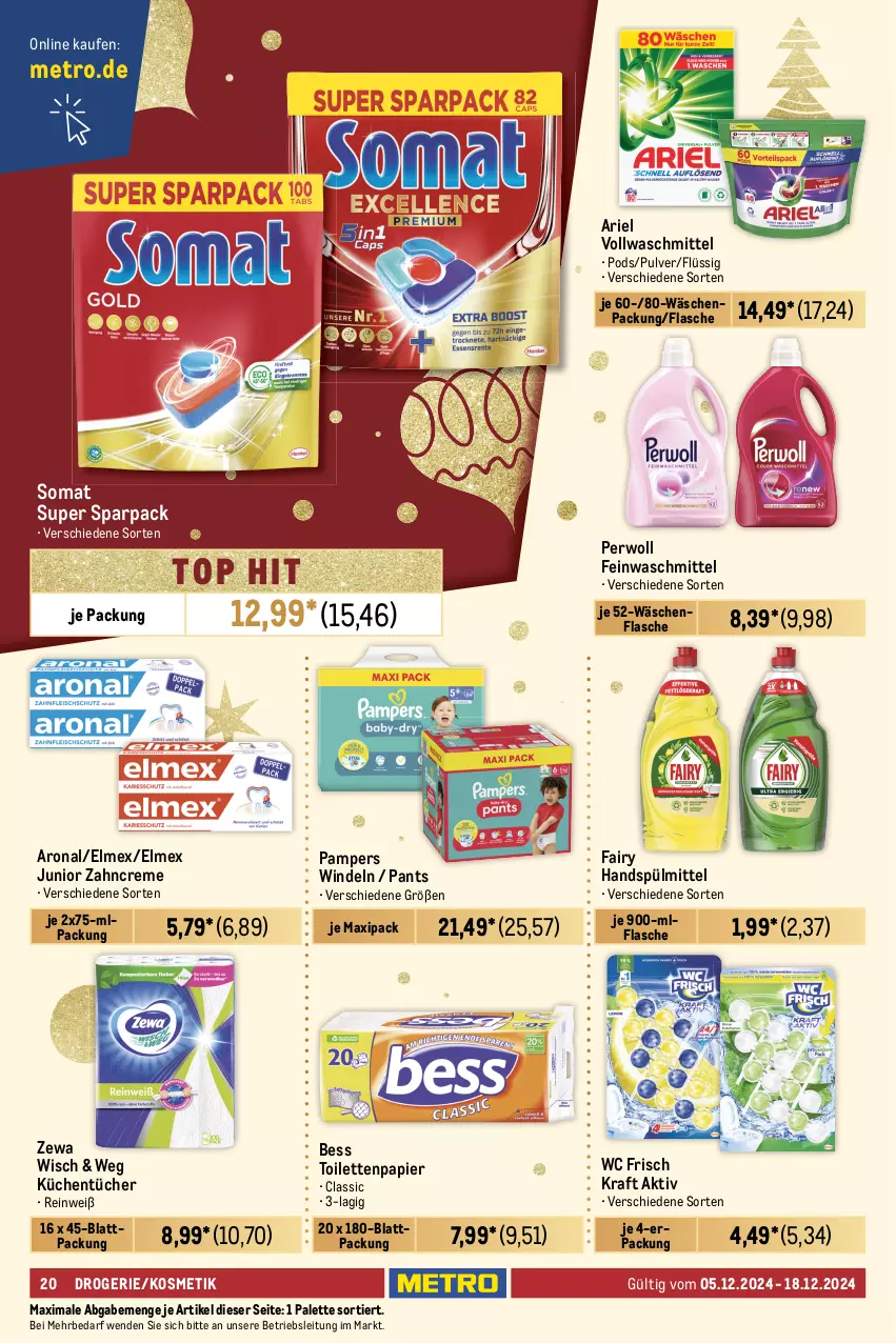 Aktueller Prospekt Metro - Food-Nonfood - von 05.12 bis 18.12.2024 - strona 20 - produkty: akku, ariel, auer, auto, bluse, bürste, creme, decke, Deckel, eis, Elektro, elle, elmex, fairy, feinwaschmittel, flasche, hemd, hemden, Kinder, kosmetik, kraft, küche, Küchen, küchentücher, Metro, miele, Palette, pampers, Pants, papier, perwoll, Pinsel, Pods, regal, Reinigung, reis, rum, Schere, schrauben, schwerlastregal, somat, spee, Spektrum, Sport, spülmittel, teller, Ti, tisch, toilettenpapier, Trockner, tücher, vollwaschmittel, wärmepumpentrockner, waschmittel, wc frisch, WC Frisch Kraft Aktiv, windeln, wolle, zahncreme, zewa