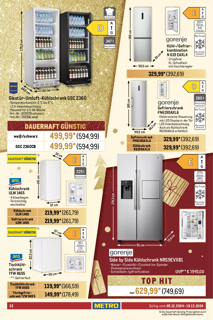 Aktueller Prospekt Metro - Food-Nonfood - von 05.12 bis 18.12.2024 - strona 22 - produkty: auer, backofen, Bau, beleuchtung, decke, eis, eiswürfel, Elektro, elle, fritteuse, garraum, gefrierfach, gefrierkombination, gefrierschrank, geschirr, geschirrspüler, glaskeramik, glaskeramik-kochfeld, Glastür, grill, Heißluftfritteuse, keramik-kochfeld, kochfeld, kuchen, kühlschrank, mikrowelle, Ofen, pfanne, pizza, Reinigung, reis, rum, Schrank, sonderposten, Spektrum, teller, Ti, timer, tisch, türanschlag wechselbar, wasser, würfel