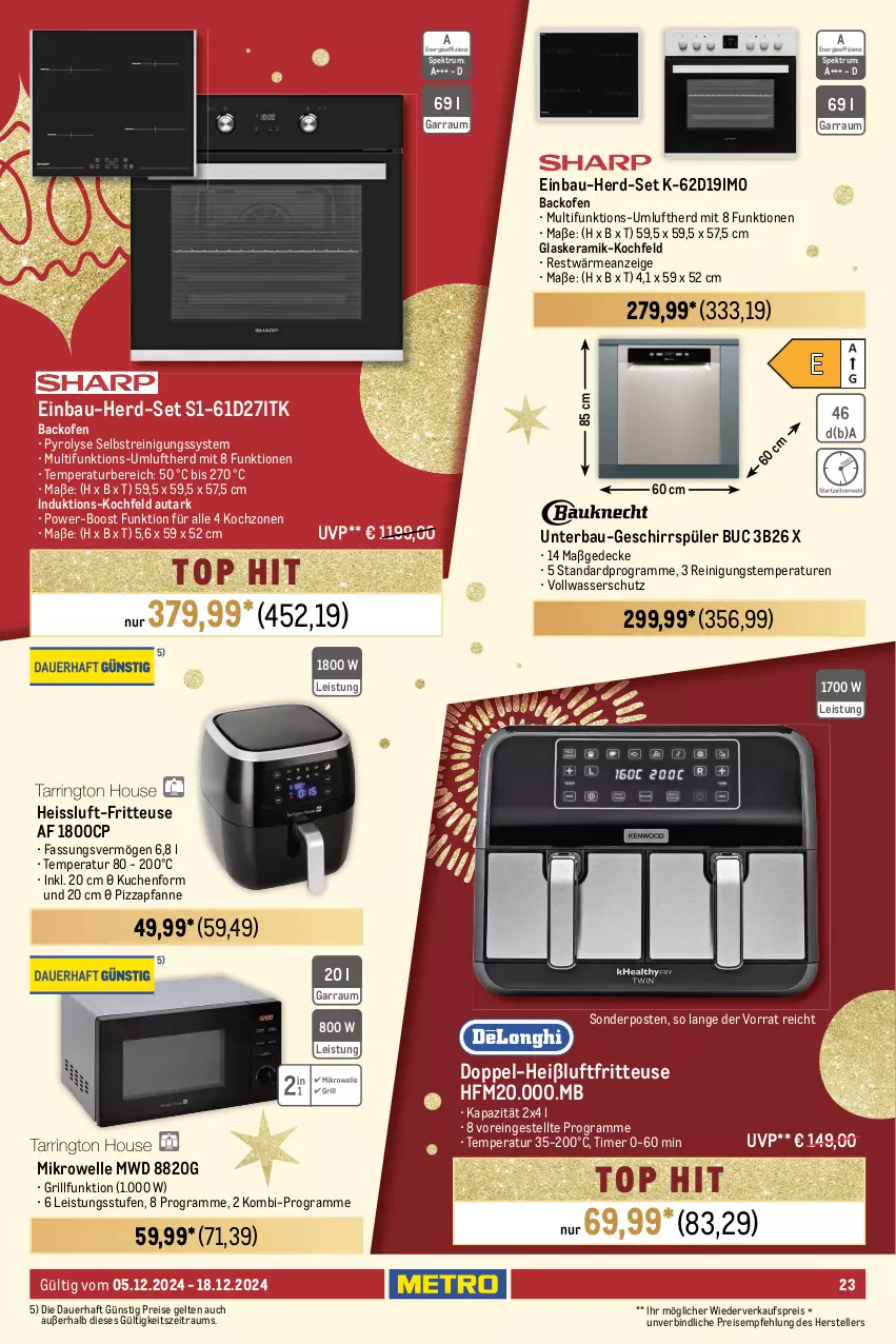 Aktueller Prospekt Metro - Food-Nonfood - von 05.12 bis 18.12.2024 - strona 23 - produkty: auer, backofen, Bau, beleuchtung, decke, eis, eiswürfel, Elektro, elle, fritteuse, garraum, gefrierfach, gefrierkombination, gefrierschrank, geschirr, geschirrspüler, glaskeramik, glaskeramik-kochfeld, Glastür, grill, Heißluftfritteuse, keramik-kochfeld, kochfeld, kuchen, kühlschrank, mikrowelle, Ofen, pfanne, pizza, Reinigung, reis, rum, Schrank, sonderposten, Spektrum, teller, Ti, timer, tisch, türanschlag wechselbar, wasser, würfel