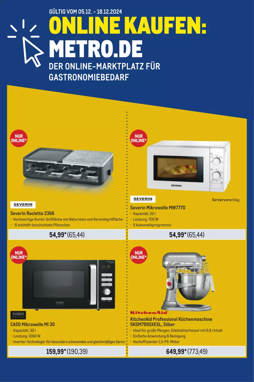 Aktueller Prospekt Metro - Food-Nonfood - von 05.12 bis 18.12.2024 - strona 32 - produkty: auto, edelstahl, eis, elle, ente, grill, grillfläche, KitchenAid, küche, Küchen, küchenmaschine, Metro, mikrowelle, natur, naturstein, Reinigung, schüssel, severin, Ti