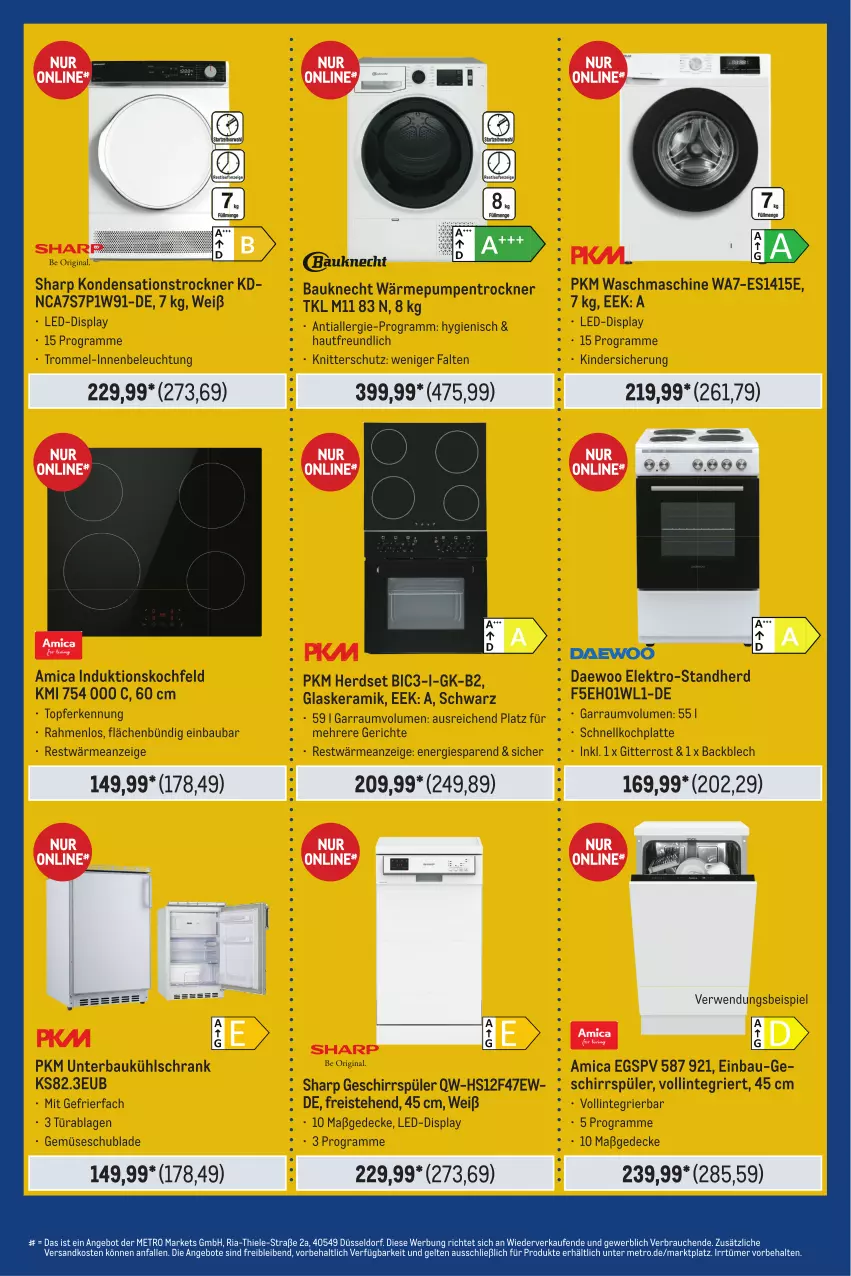 Aktueller Prospekt Metro - Food-Nonfood - von 05.12 bis 18.12.2024 - strona 33 - produkty: amica, angebot, angebote, Bau, bauknecht, beleuchtung, decke, eis, Elektro, garraum, gefrierfach, geschirr, geschirrspüler, gin, glaskeramik, herdset, HP, induktionskochfeld, Kinder, kochfeld, kühlschrank, latte, Metro, ndk, Rauch, reis, Ria, rwe, Schrank, Sharp, Ti, topf, Trockner, trommel, wärmepumpentrockner, waschmaschine