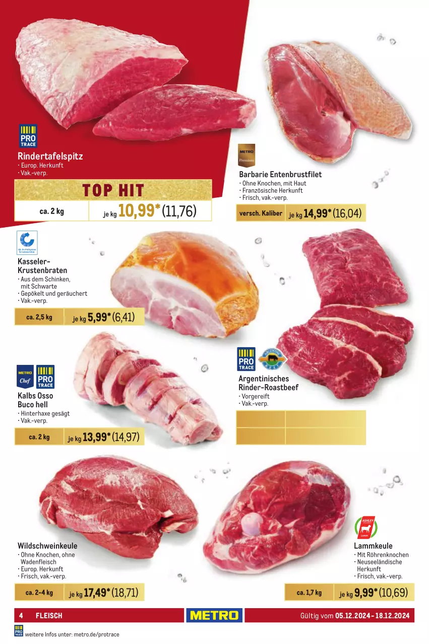 Aktueller Prospekt Metro - Food-Nonfood - von 05.12 bis 18.12.2024 - strona 4 - produkty: axe, beef, braten, brustfilet, eis, ente, Entenbrust, filet, fleisch, Haxe, kasseler, krustenbraten, lamm, lammkeule, Metro, rind, rinder, roastbeef, schinken, schwein, tafelspitz, Ti, wein, Wild, Wildschwein