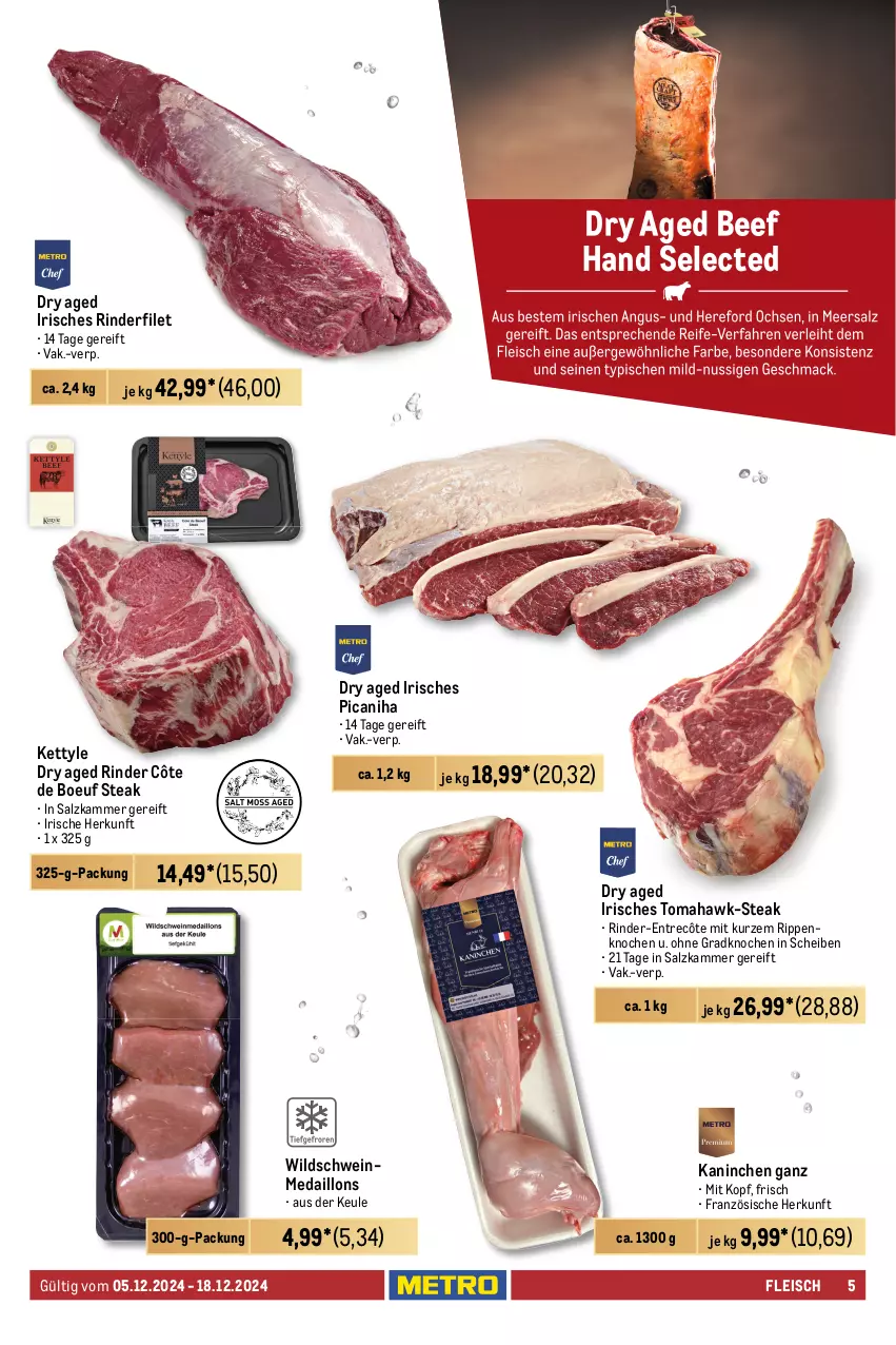 Aktueller Prospekt Metro - Food-Nonfood - von 05.12 bis 18.12.2024 - strona 5 - produkty: axe, beef, braten, brustfilet, eis, elle, ente, Entenbrust, entrecôte, filet, fleisch, Haxe, kasseler, krustenbraten, lamm, lammkeule, medaillons, Metro, reis, rind, rinder, rinderfilet, Rippen, roastbeef, salz, schinken, schwein, steak, tafelspitz, Ti, wein, Wild, Wildschwein