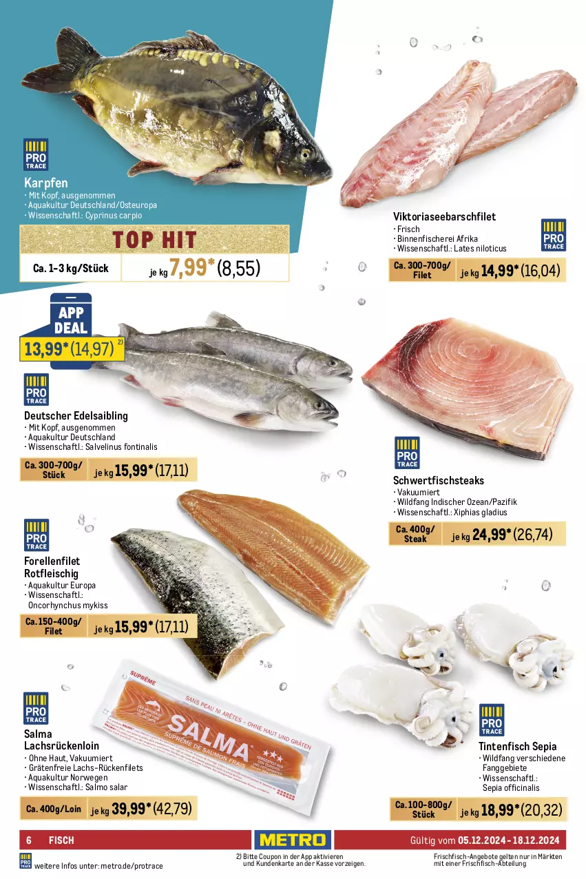 Aktueller Prospekt Metro - Food-Nonfood - von 05.12 bis 18.12.2024 - strona 6 - produkty: Abtei, ACC, angebot, angebote, aqua, beutel, bsf, Carpaccio, cin, coupon, eis, elle, feinkost, filet, filets, fisch, fische, Fischer, Fischfeinkost, fleisch, forelle, frischfisch, früchte, garnelen, Krebs, lachs, lachsfilet, marinade, meeresfrüchte, Metro, Muscheln, rel, Ria, Rotbarsch, rotbarschfilet, rwe, Saibling, sauce, saucen, Schal, Schale, Schere, steak, steaks, Ti, tisch, Wild, wildlachs