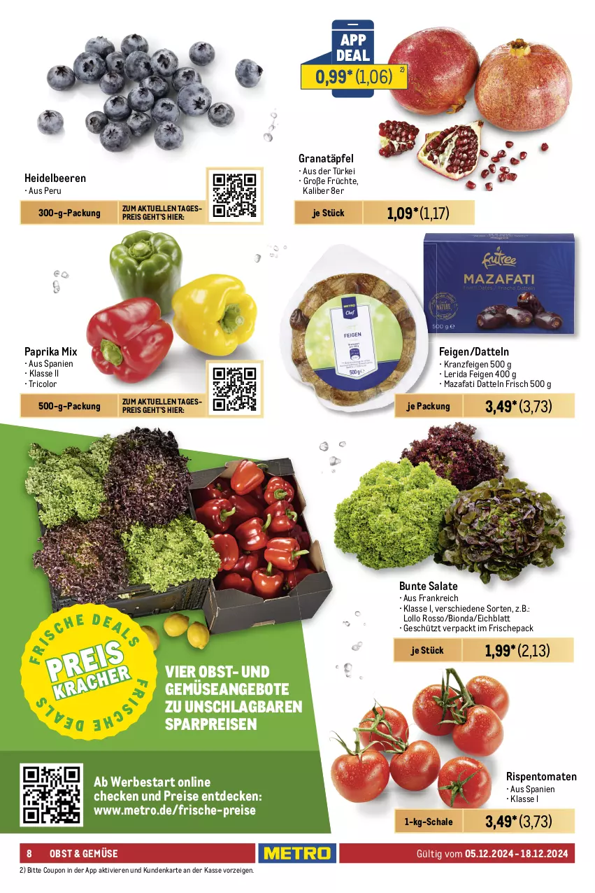 Aktueller Prospekt Metro - Food-Nonfood - von 05.12 bis 18.12.2024 - strona 8 - produkty: angebot, angebote, apfel, backofen, beere, beeren, beutel, bio, brot, bunte salate, coupon, Datteln, decke, Donut, donuts, eis, elle, Feigen, Fladenbrot, früchte, geback, grana, Granatäpfel, heidelbeere, heidelbeeren, iglo, Kette, Kranz, Kroketten, Metro, milka, obst, Ofen, paprika, paprika mix, Rana, reis, rispentomaten, rotkohl, salat, salate, Schal, Schale, schoko, Stollen, Ti, tiefkühlkost, tomate, tomaten, und gemüse, wedges