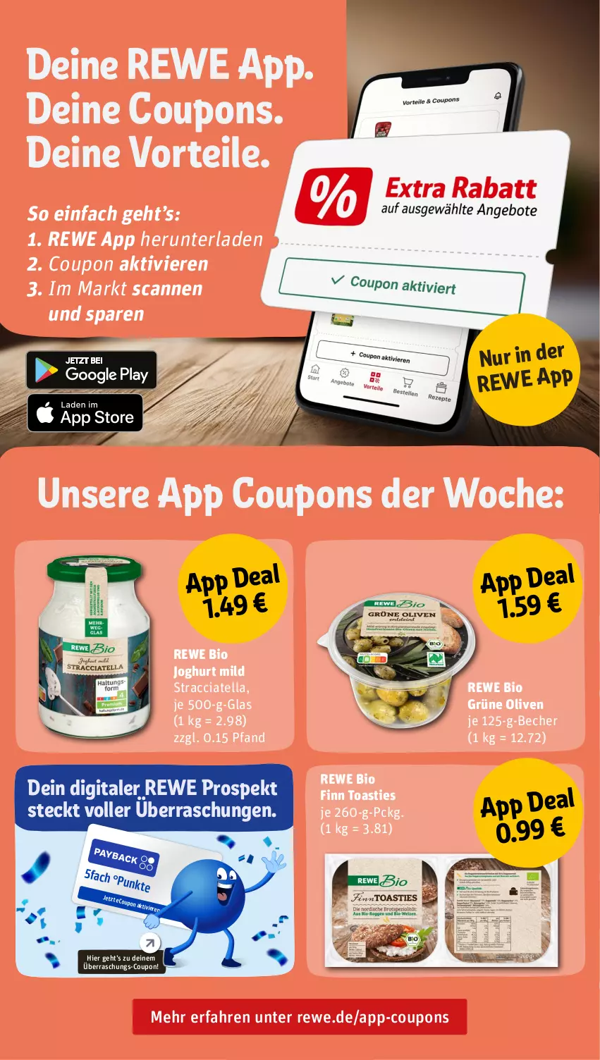 Aktueller Prospekt Rewe - Prospekte - von 19.06 bis 24.06.2023 - strona 19 - produkty: ACC, asti, Becher, bio, coupon, coupons, grüne oliven, joghur, joghurt, joghurt mild, olive, oliven, rewe bio, Ti, toast