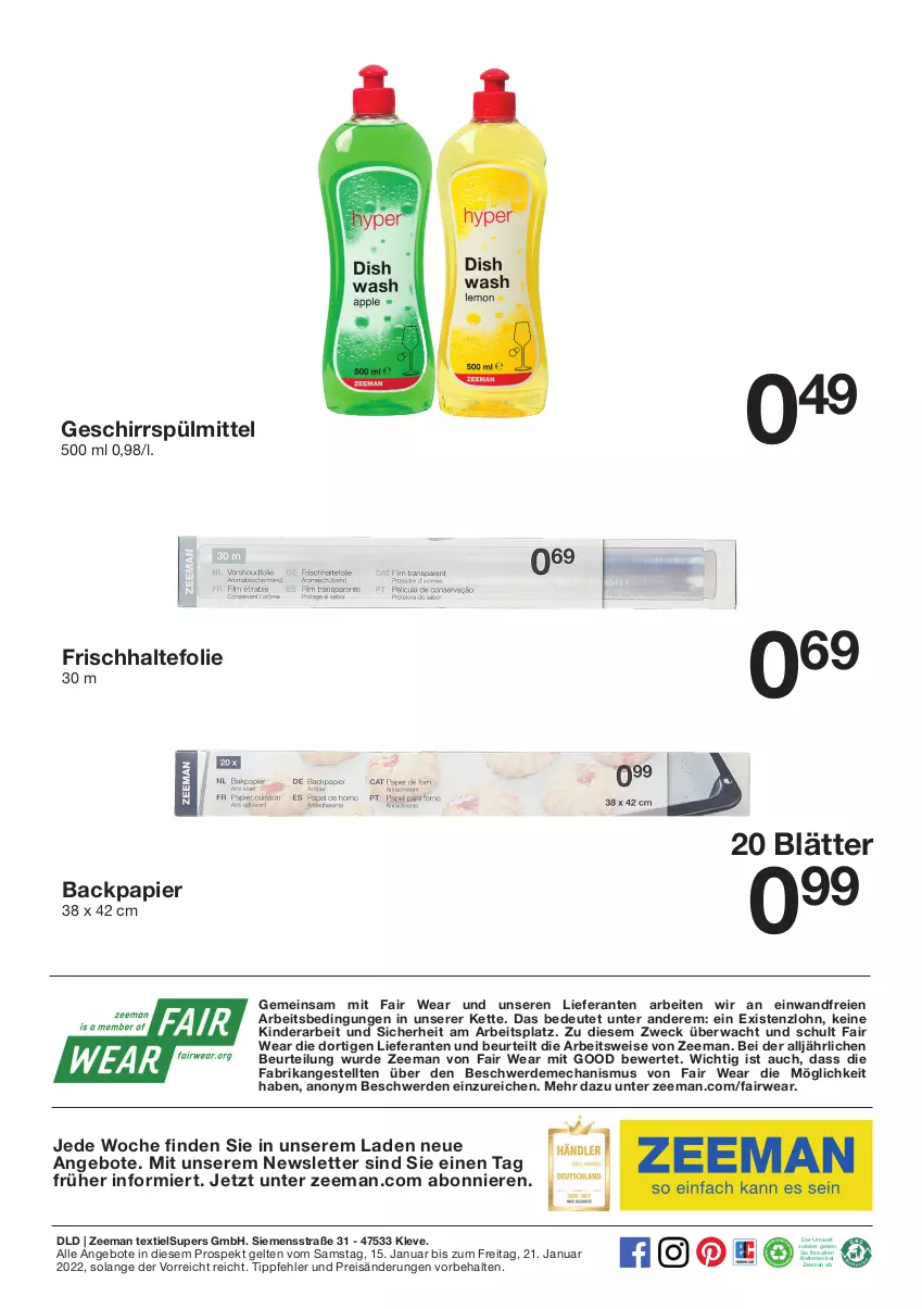 Aktueller Prospekt Zeeman - Prospekte - von 15.01 bis 21.01.2022 - strona 4 - produkty: angebot, angebote, batterie, batterien, eis, erde, frischhaltefolie, geschirr, geschirrspülmittel, Kette, Kinder, papier, reis, rwe, siemens, spülmittel, Ti, weck