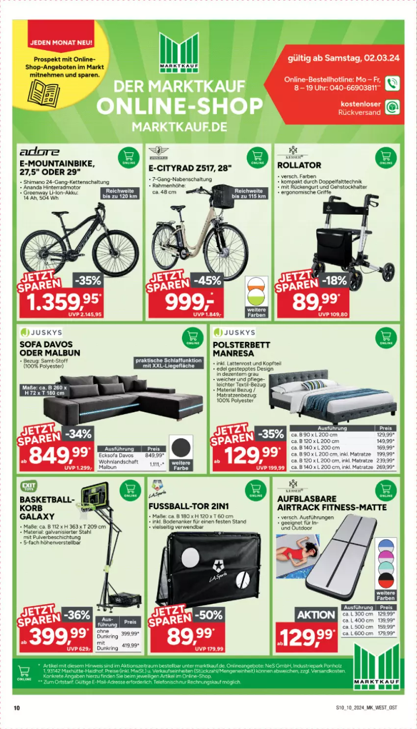 Aktueller Prospekt Marktkauf - Prospekt - von 03.03 bis 09.03.2024 - strona 10 - produkty: akku, angebot, angebote, ball, bett, eis, ente, Kette, korb, latte, lattenrost, matratze, matratzen, Mountainbike, polsterbett, reis, resa, Ria, ring, rwe, Schal, shimano, Sofa, tee, Ti, uhr