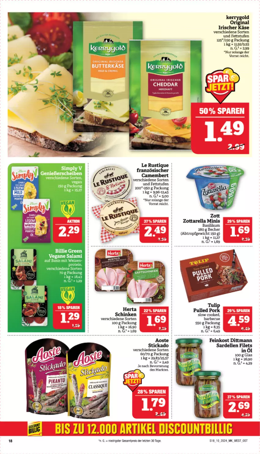 Aktueller Prospekt Marktkauf - Prospekt - von 03.03 bis 09.03.2024 - strona 18 - produkty: barbecue, cheddar, dell, dittmann, eis, elle, feinkost, filet, filets, gin, herta, Käse, kerrygold, Pulled Pork, reis, salami, Sardellen, schinken, sim, stickado, Ti, tulip, ZTE