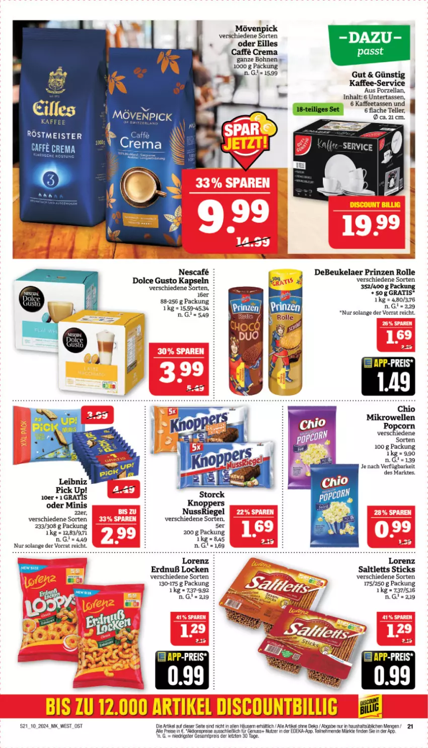 Aktueller Prospekt Marktkauf - Prospekt - von 03.03 bis 09.03.2024 - strona 21 - produkty: bohne, bohnen, caffe, debeukelaer, deka, discount, dolce gusto, eis, elle, kaffee, Kaffeetassen, knoppers, leibniz, lorenz, Meister, mikrowelle, mövenpick, nescafe, nuss, nussriegel, Pick Up!, prinzen rolle, reis, riegel, saltletts, tasse, teller, Ti, ZTE