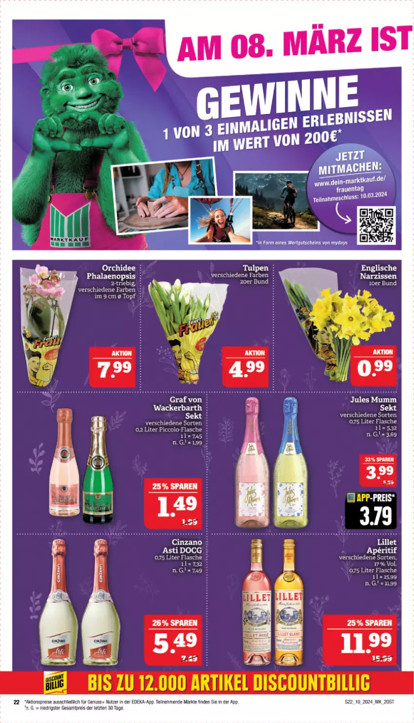 Aktueller Prospekt Marktkauf - Prospekt - von 03.03 bis 09.03.2024 - strona 22 - produkty: aktionspreis, asti, deka, eis, flasche, Narzissen, nuss, orchidee, phalaenopsis, reis, sekt, tee, Ti, topf, ZTE