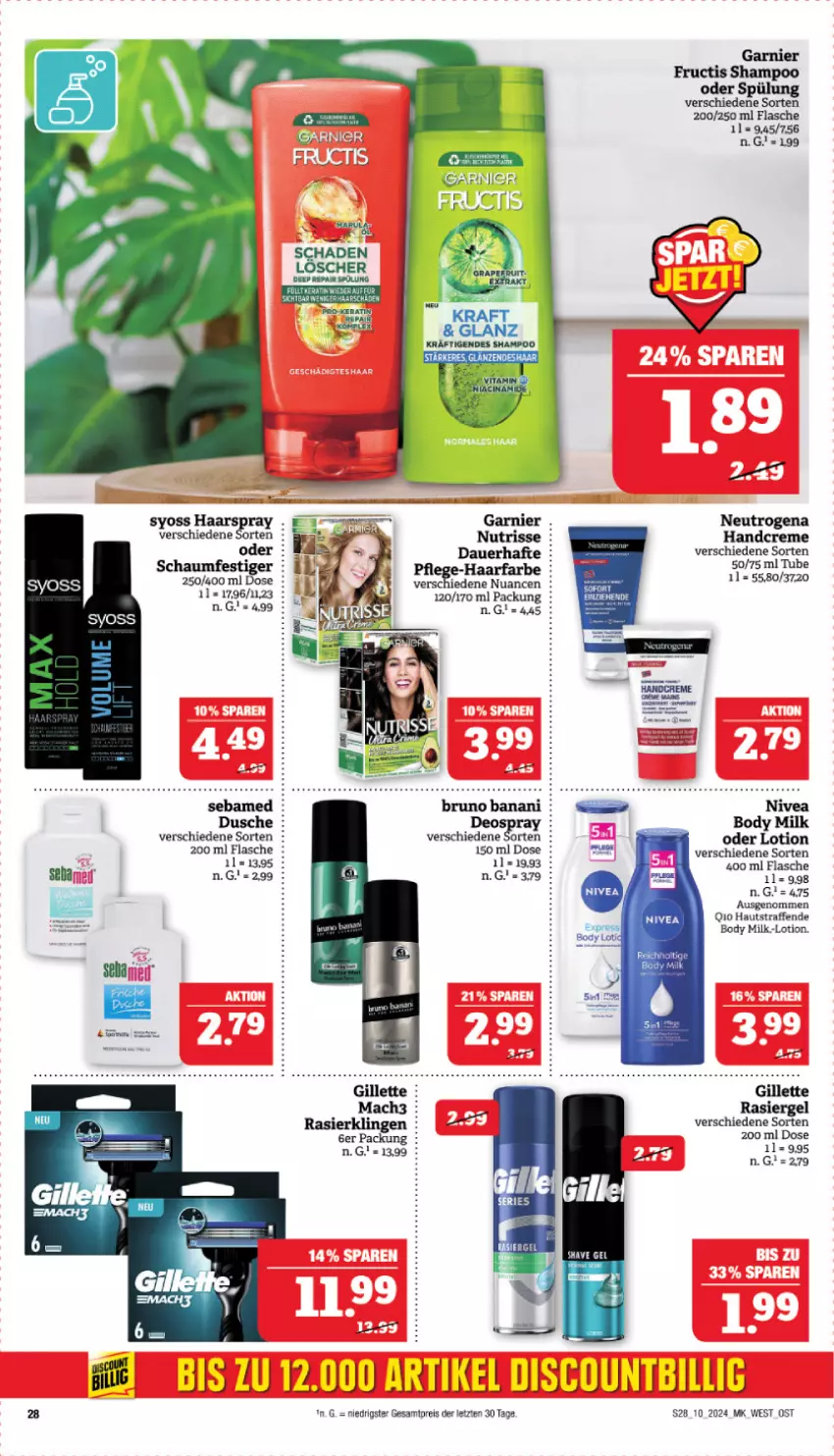 Aktueller Prospekt Marktkauf - Prospekt - von 03.03 bis 09.03.2024 - strona 28 - produkty: auer, body, body milk, creme, deo, deospray, discount, dusche, eis, flasche, fructis, garnier, haarspray, handcreme, Lotion, neutrogena, nivea, Nuance, Nutrisse, rasiergel, Rasierklinge, rasierklingen, reis, schaumfestiger, sebamed, shampoo, shampoo oder spülung, spülung, syoss, Ti, Yo, ZTE