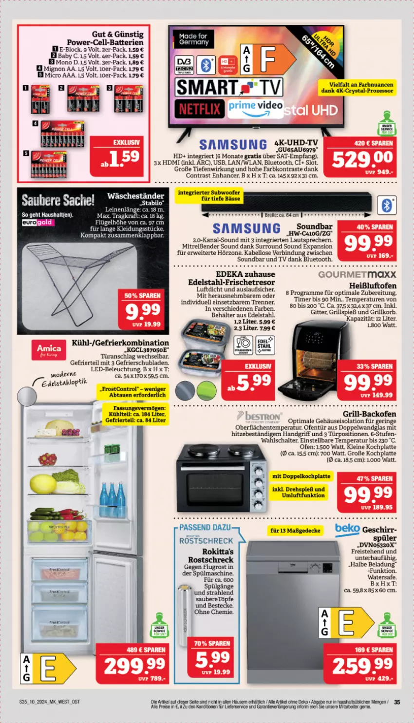 Aktueller Prospekt Marktkauf - Prospekt - von 03.03 bis 09.03.2024 - strona 35 - produkty: backofen, batterie, batterien, Bau, Behälter, beleuchtung, Brei, decke, deka, deo, edelstahl, eis, ente, frosta, gefrierkombination, Germ, geschirr, gourmetmaxx, grill, HDMI, HP, kleid, korb, latte, lautsprecher, led-beleuchtung, leine, LG, lieferservice, Mode, netflix, Ofen, reis, ring, rostschreck, rwe, sac, Samsung, Schal, schubladen, soundbar, Subwoofer, Ti, timer, türanschlag wechselbar, uhd, UHD-TV, usb