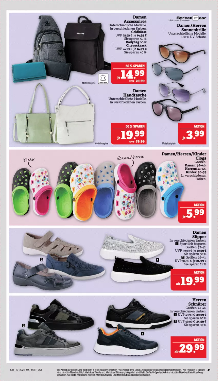 Aktueller Prospekt Marktkauf - Prospekt - von 03.03 bis 09.03.2024 - strona 41 - produkty: ACC, accessoires, body, Brille, Clogs, dell, eis, elle, Handtasche, Kinder, Mode, reis, schuhe, slip, Slipper, sonnenbrille, Spiele, Sport, Tasche, Ti, uv-schutz