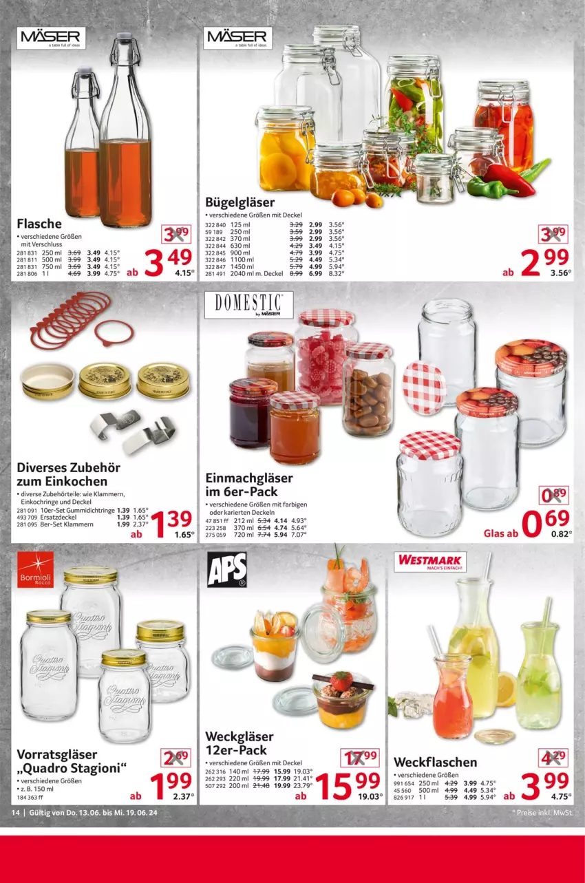 Aktueller Prospekt Selgros - Non Food - von 13.06 bis 19.06.2024 - strona 14 - produkty: bügel, decke, Deckel, flasche, Gläser, Klammern, lamm, LG, mac, quad, Quadro, ring, tee, Ti, weck