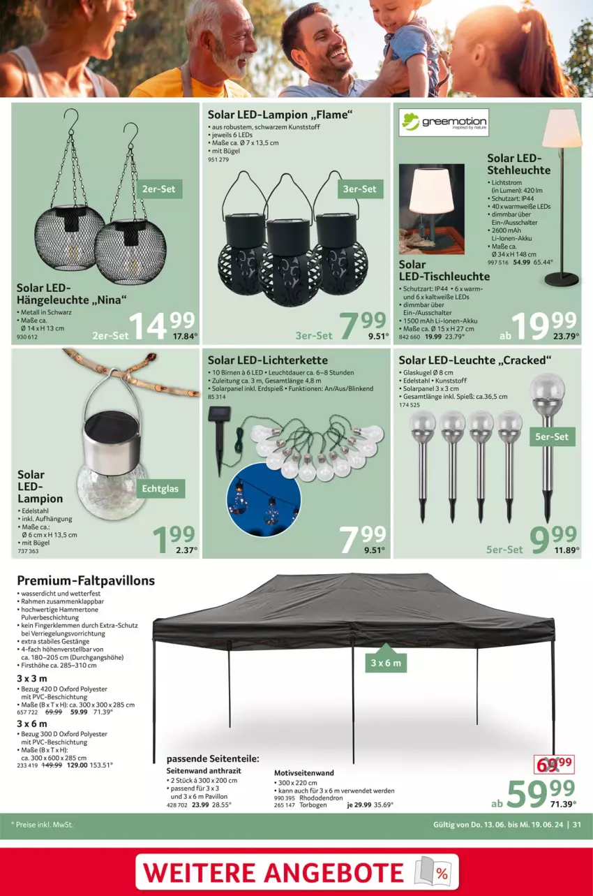 Aktueller Prospekt Selgros - Non Food - von 13.06 bis 19.06.2024 - strona 31 - produkty: akku, angebot, angebote, auer, Birnen, bügel, edelstahl, ente, erde, Faltpavillon, Glaskugel, greemotion, Hängeleuchte, Kette, Kugel, LED-Leuchte, led-licht, led-tischleuchte, leds, Leuchte, lichterkette, pavillon, riegel, rwe, Schal, stehleuchte, Ti, tisch, tischleuchte, wasser