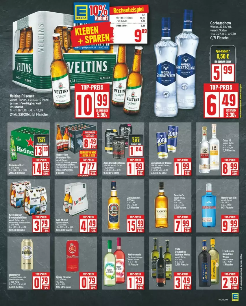 Aktueller Prospekt Edeka - Prospekte - von 14.10 bis 19.10.2024 - strona 13 - produkty: eis, flasche, Gorbatschow, pils, pilsener, reis, Ti, top-preis, veltins, veltins pilsener