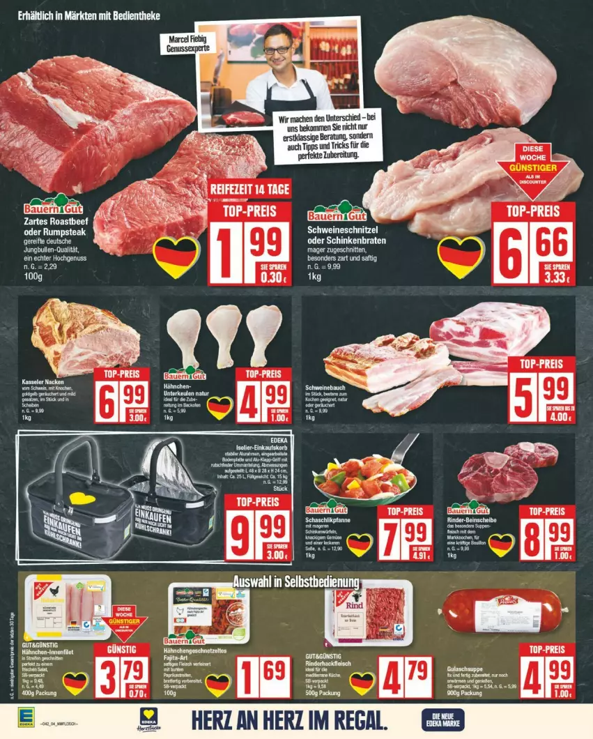 Aktueller Prospekt Edeka - Prospekte - von 14.10 bis 19.10.2024 - strona 4 - produkty: auer, Bau, Bauer, beko, bett, eis, LG, mac, nuss, oder rumpsteak, reis, rum, rumpsteak, saft, schnitzel, schwein, schweine, Schweinebauch, schweineschnitzel, steak, tee, Ti, top-preis, wein, weine