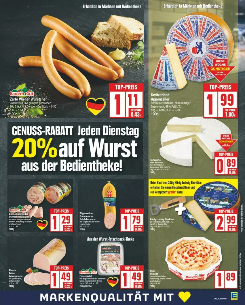 Aktueller Prospekt Edeka - Prospekte - von 14.10 bis 19.10.2024 - strona 5 - produkty: auer, Bau, Bauer, Becher, bier, eis, ente, gutsleberwurst, HP, Käse, leberwurst, nuss, reis, Ti, Toner, top-preis, wurst