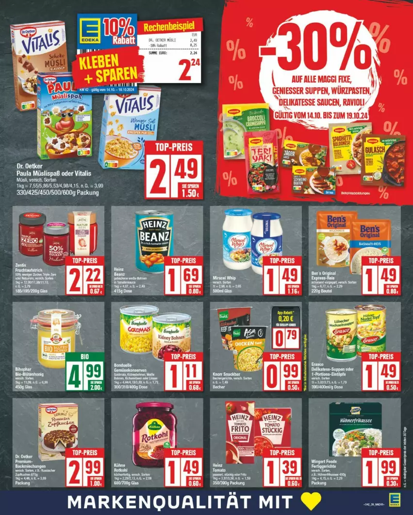 Aktueller Prospekt Edeka - Prospekte - von 14.10 bis 19.10.2024 - strona 9 - produkty: Dr. Oetker, eis, heinz, Kühne, maggi, maggi fix, müsli, Paula, ravioli, reis, sauce, saucen, suppe, suppen, Ti, top-preis, vita, vitalis, vitalis müsli