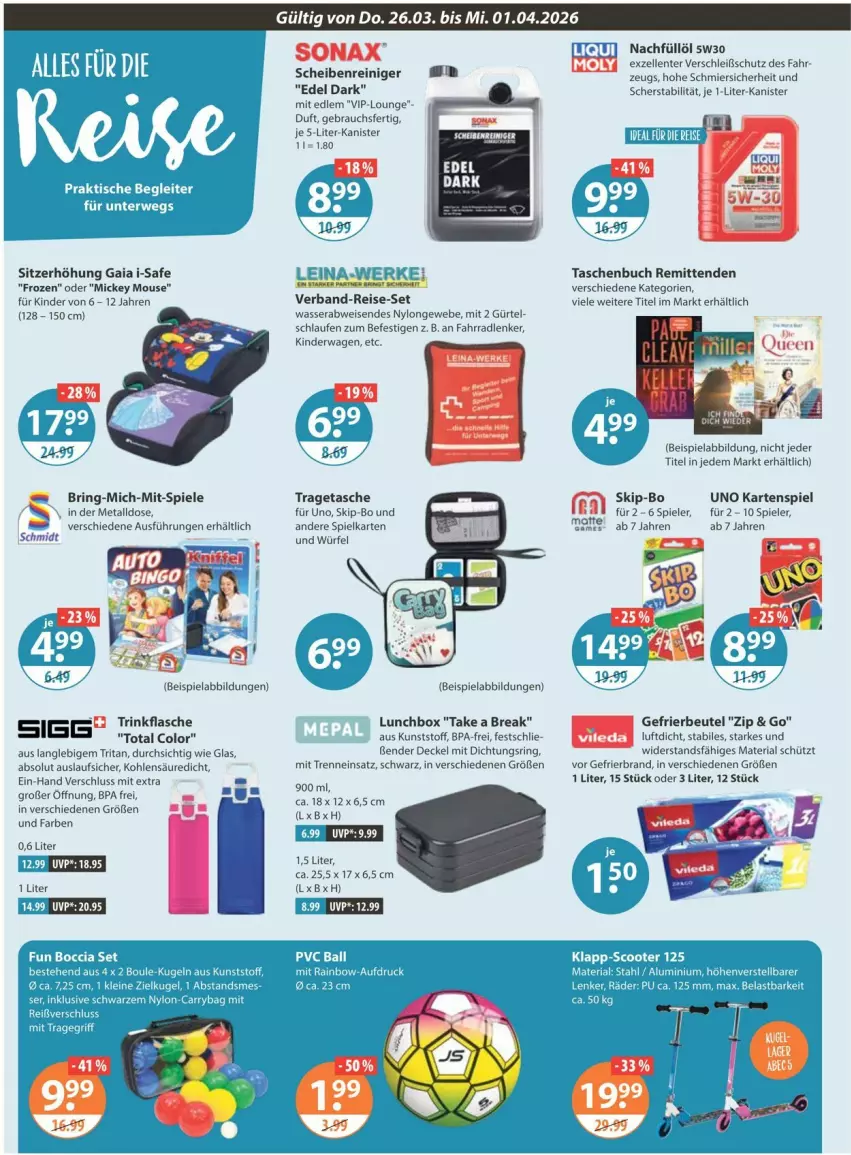 Aktueller Prospekt Vmarkt - Prospekte - von 26.03 bis 01.04.2026 - strona 16 - produkty: beispielabbildung, beutel, buch, decke, Deckel, eis, elle, ente, Fahrrad, flasche, gefrierbeutel, Kartenspiel, Kinder, Kinderwagen, Laufen, lunchbox, Rauch, reiniger, reis, Ria, ring, Scheibenreiniger, Sitzerhöhung, sonax, Spiele, Tasche, taschen, Taschenbuch, Ti, tisch, tragetasche, trinkflasche, wasser, würfel