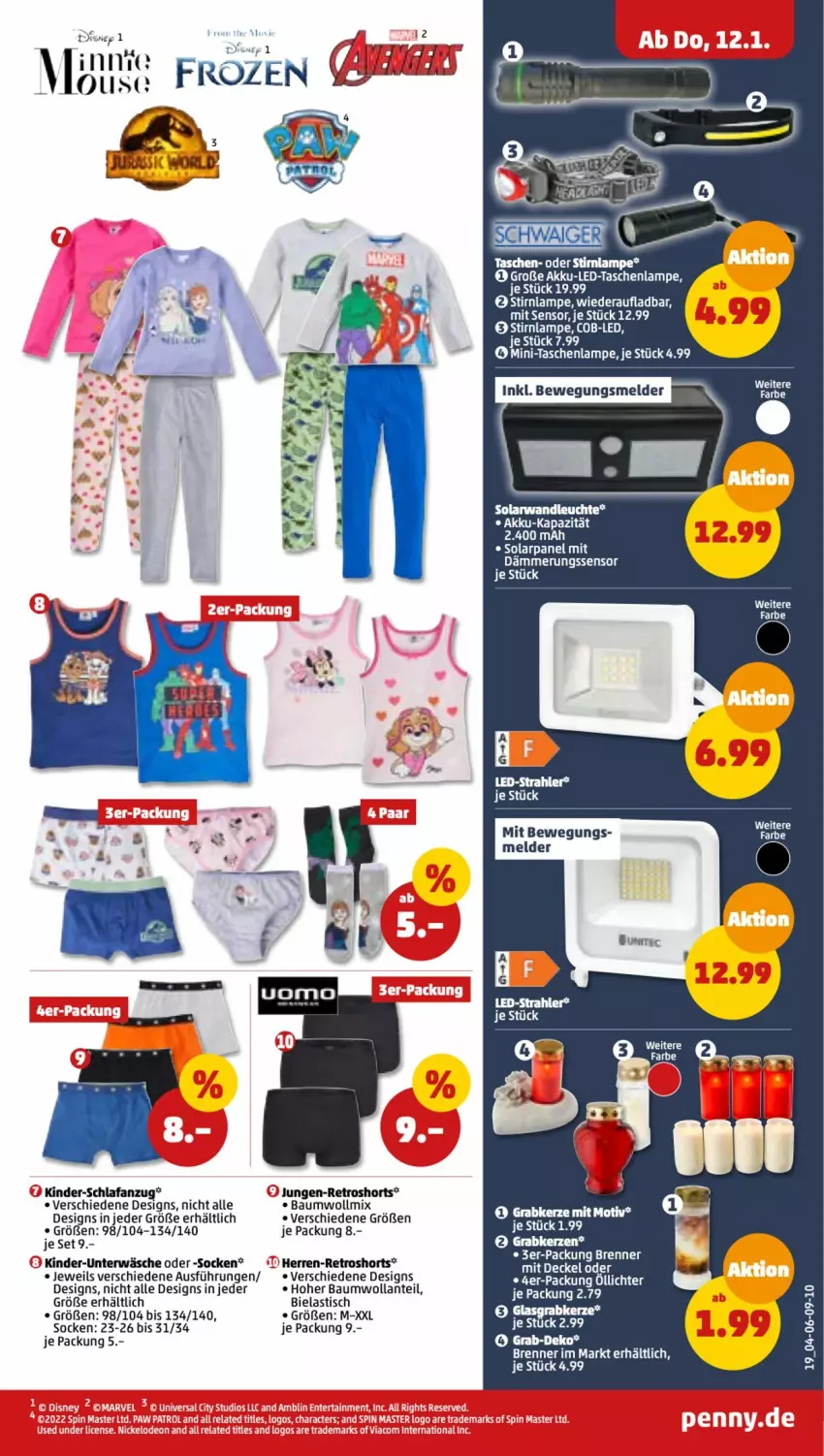 Aktueller Prospekt Penny - Prospekte - von 09.01 bis 14.01.2023 - strona 19 - produkty: akku, Anzug, asti, Bau, decke, Deckel, elle, kerze, Kinder, Lampe, Leuchte, retroshorts, Schlafanzug, shorts, socken, Tasche, taschen, taschenlampe, Ti, tisch, Unterwäsche