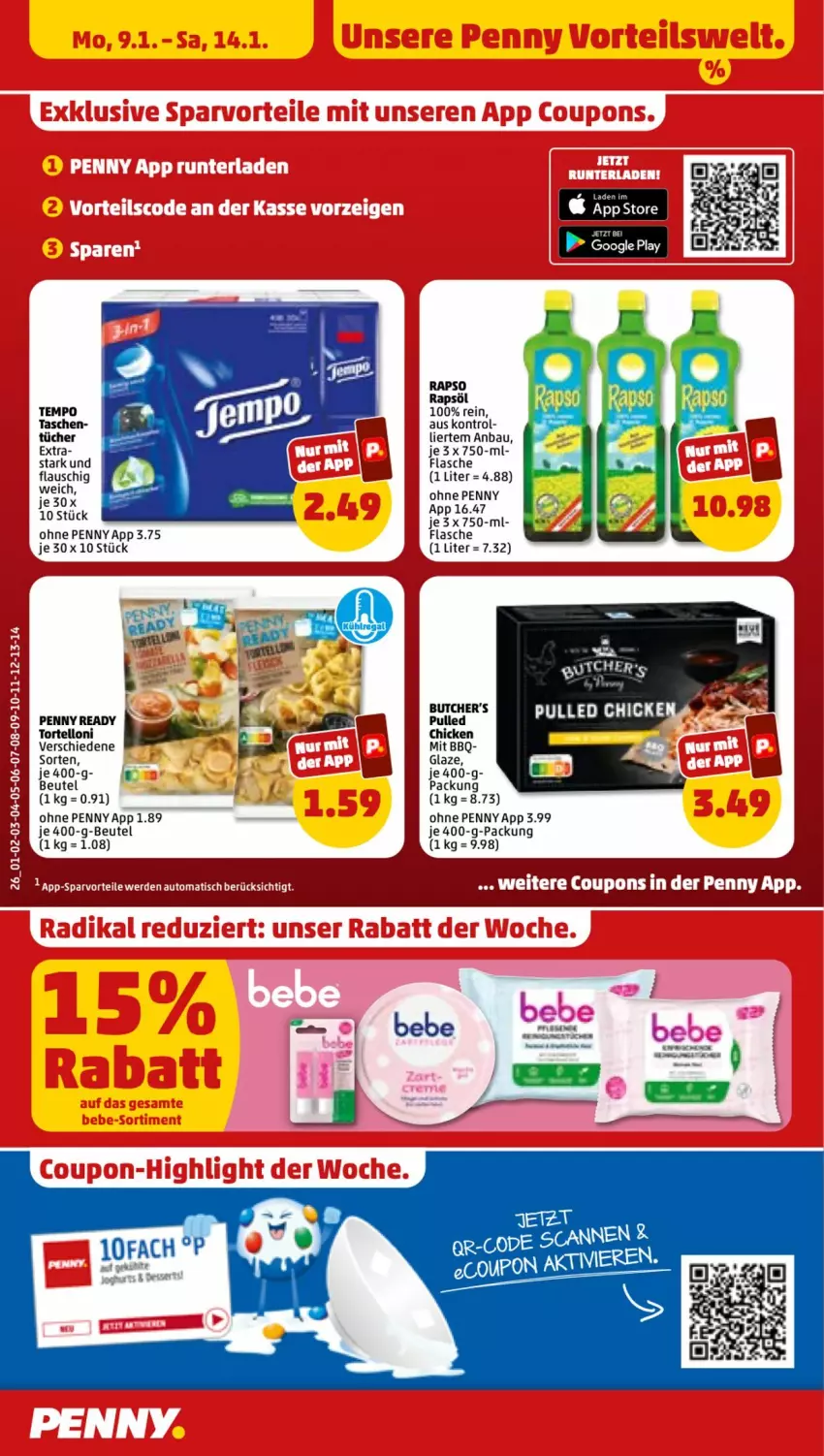 Aktueller Prospekt Penny - Prospekte - von 09.01 bis 14.01.2023 - strona 26 - produkty: auto, Bau, beutel, butcher's, erde, flasche, google play, rapso, rapsöl, Tasche, taschen, Tempo, Ti, tisch, torte, tortelloni, tücher