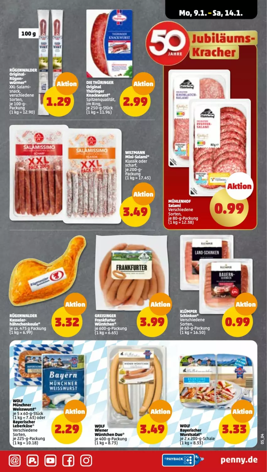 Aktueller Prospekt Penny - Prospekte - von 09.01 bis 14.01.2023 - strona 5 - produkty: eis, Käse, leberkäs, leberkäse, Mini-Salami, reis, salami, salat, Schal, Schale, Ti, tuc, wiener, wiener würstchen, wurst, würstchen