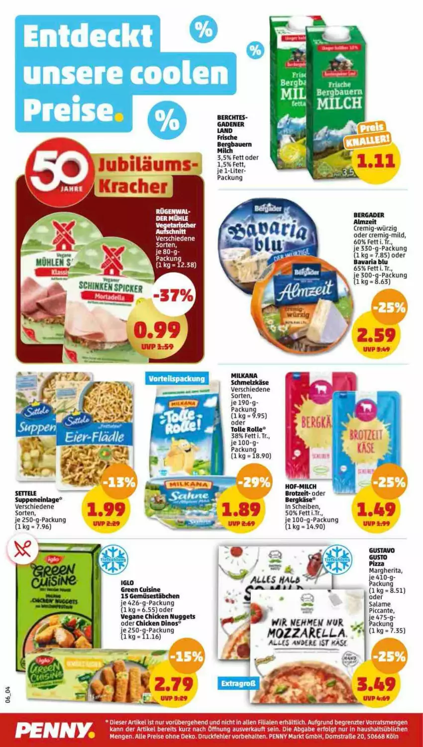 Aktueller Prospekt Penny - Prospekte - von 09.01 bis 14.01.2023 - strona 6 - produkty: Bau, bavaria blu, bergader, Bergkäse, brot, chicken nuggets, eis, je 250-g-packung, Käse, LG, margherita, milch, milka, milkana, mozzarella, nuggets, pizza, reis, rel, Ria, Schmelzkäse, tee