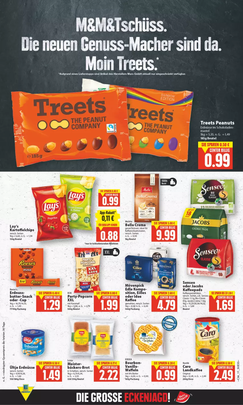 Aktueller Prospekt E Center - Angebote der Woche - von 29.08 bis 03.09.2022 - strona 10 - produkty: auto, bella crema, beutel, bohne, bohnen, bourbon, brot, butter, chips, deka, eis, elle, erdnuss, erdnüsse, gin, jacobs, Jacobs Crema, kaffee, kaffeepads, kaffeevollautomat, kaffeevollautomaten, karamell, kartoffel, kartoffelchips, mac, Mantel, mars, Meister, melitta, mövenpick, ndk, nuss, oder jacobs, popcorn, Reese's, reis, schoko, schokolade, schokoladen, senseo, snack, teller, Ti, tomate, tomaten, ültje, ültje erdnüsse, vanille, vollautomaten, waffeln, ZTE