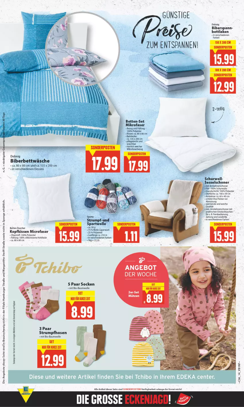 Aktueller Prospekt E Center - Angebote der Woche - von 29.08 bis 03.09.2022 - strona 14 - produkty: angebot, angebote, armlehnen, Bau, baumwolle, bett, Betten, bettwäsche, bio, bio-baumwolle, braun, Brille, burger, dusche, fernbedienung, hamburger, hose, hosen, kissen, kopfkissen, mikrofaser, mit bio-baumwolle, rum, socken, Strumpfhose, Tchibo, Ti, tisch, wolle