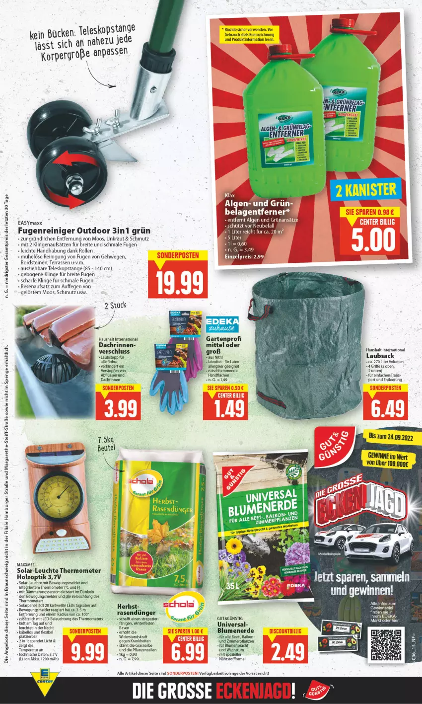 Aktueller Prospekt E Center - Angebote der Woche - von 29.08 bis 03.09.2022 - strona 15 - produkty: akku, angebot, angebote, beleuchtung, bio, blume, blumen, braun, Brei, burger, easymaxx, eis, elle, erde, Garten, hamburger, Holz, kraft, Kraut, led-beleuchtung, leds, Leuchte, mit led-beleuchtung, pflanze, pflanzen, rasen, Rauch, reiniger, Reinigung, reis, rwe, sac, saro, Spezi, tee, Teleskop, thermometer, Ti, topf, Topfen, ZTE