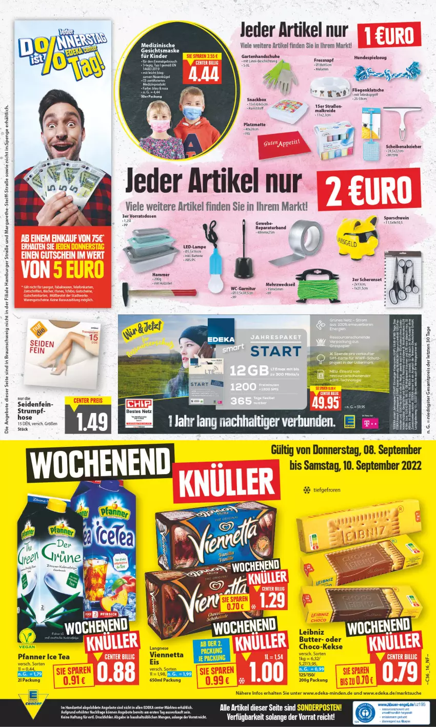 Aktueller Prospekt E Center - Angebote der Woche - von 29.08 bis 03.09.2022 - strona 16 - produkty: angebot, angebote, bett, braun, bügel, burger, butter, deka, eis, ente, Fliegenklatsche, garnitur, Garten, Gesichtsmaske, hamburger, handschuhe, Holz, hose, ice tea, keks, kekse, Kinder, Kreide, Lampe, langnese, leibniz, Liege, Maske, papier, pfanne, Pfanner, reis, rum, Schere, schuhe, schwein, snack, spielzeug, tee, Teleskop, Ti, viennetta, Wanne, wc-garnitur, weck, wein, ZTE