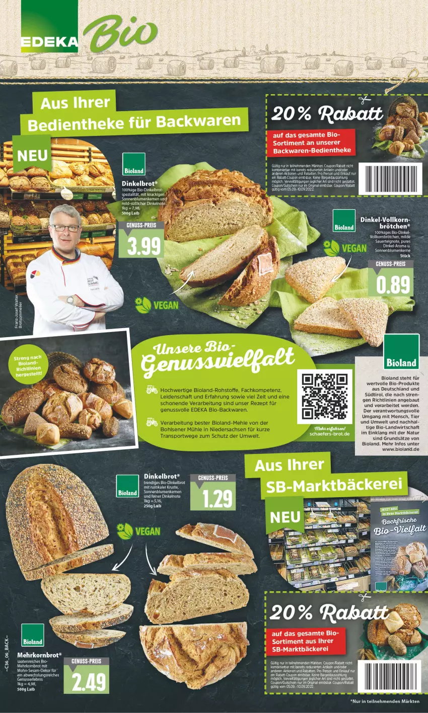 Aktueller Prospekt E Center - Angebote der Woche - von 29.08 bis 03.09.2022 - strona 6 - produkty: auer, backwaren, Bau, bio, bioland, blume, blumen, brot, brötchen, coupon, Dinkelbrot, erde, gin, gutschein, korn, Kornbrot, LG, natur, nuss, rabatt-coupon, rel, sonnenblume, sonnenblumen, Sonnenblumenkerne, tee, Ti