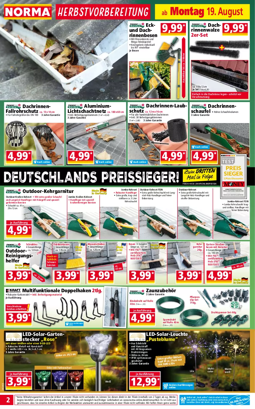 Aktueller Prospekt Norma - Norma - von 19.08 bis 26.08.2024 - strona 2 - produkty: Bebe, blume, Blüte, bürste, bürsten, Draht, edelstahl, eis, elle, garnitur, Garten, gin, Heu, Holz, jumbo, Kehrgarnitur, Klammern, lamm, Leuchte, LG, ndk, pflanze, pflanzen, Reinigung, reis, reiss, Ria, Spezi, Teleskop, teleskopstiel, Ti, wasser